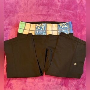 Black Leggings/capri with Patterned Waistband #455